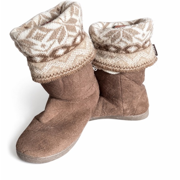 Muk Luks Shoes - Muk Luks Brown Suede Winter Boots with Nordic Knit Cuff